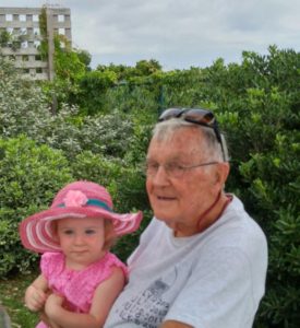 Bob relaxing after the climb @ 90 years Young with his youngest great grandchild